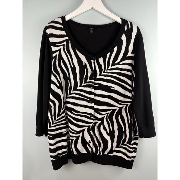 Talbots Sweaters - Talbots Cardigan Womens 2X‎ Black White Zebra Print Button Front 3/4 Sleeve Knit